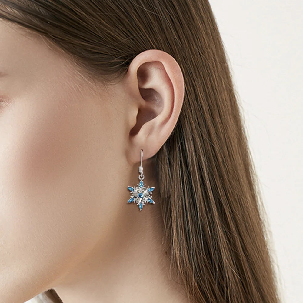 New Elegant Blue Rhinestone Snowflake Drop Earring for Women