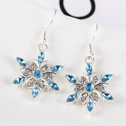 New Elegant Blue Rhinestone Snowflake Drop Earring for Women