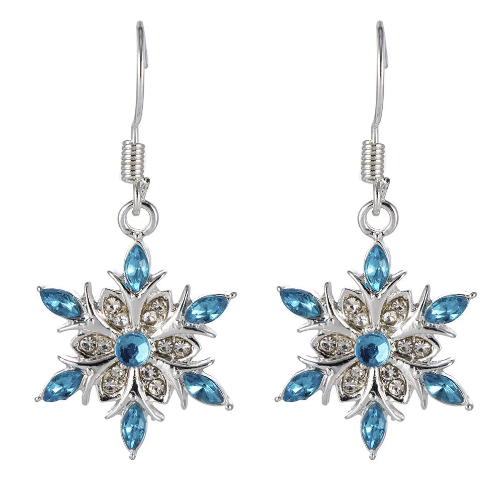 New Elegant Blue Rhinestone Snowflake Drop Earring for Women