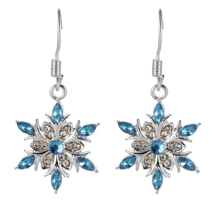 New Elegant Blue Rhinestone Snowflake Drop Earring for Women