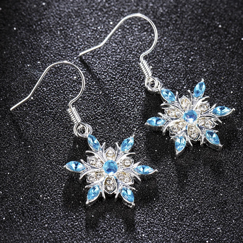 New Elegant Blue Rhinestone Snowflake Drop Earring for Women