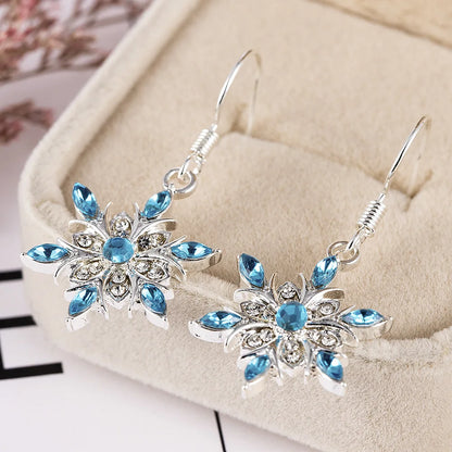 New Elegant Blue Rhinestone Snowflake Drop Earring for Women