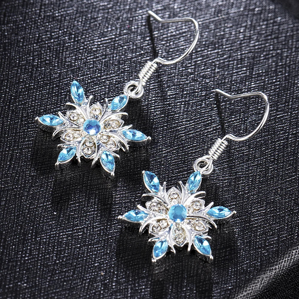 New Elegant Blue Rhinestone Snowflake Drop Earring for Women