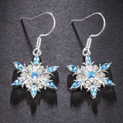 New Elegant Blue Rhinestone Snowflake Drop Earring for Women