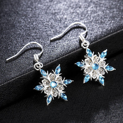 New Elegant Blue Rhinestone Snowflake Drop Earring for Women