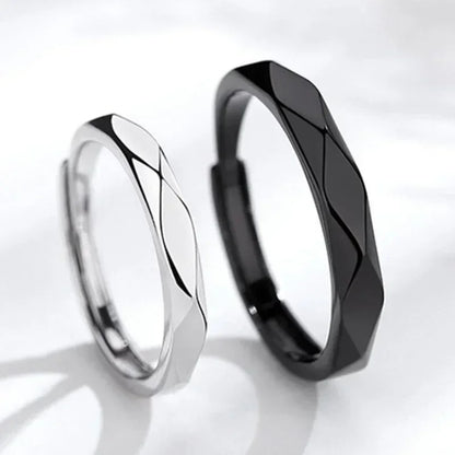 Black And White Lozenge Couple Rings