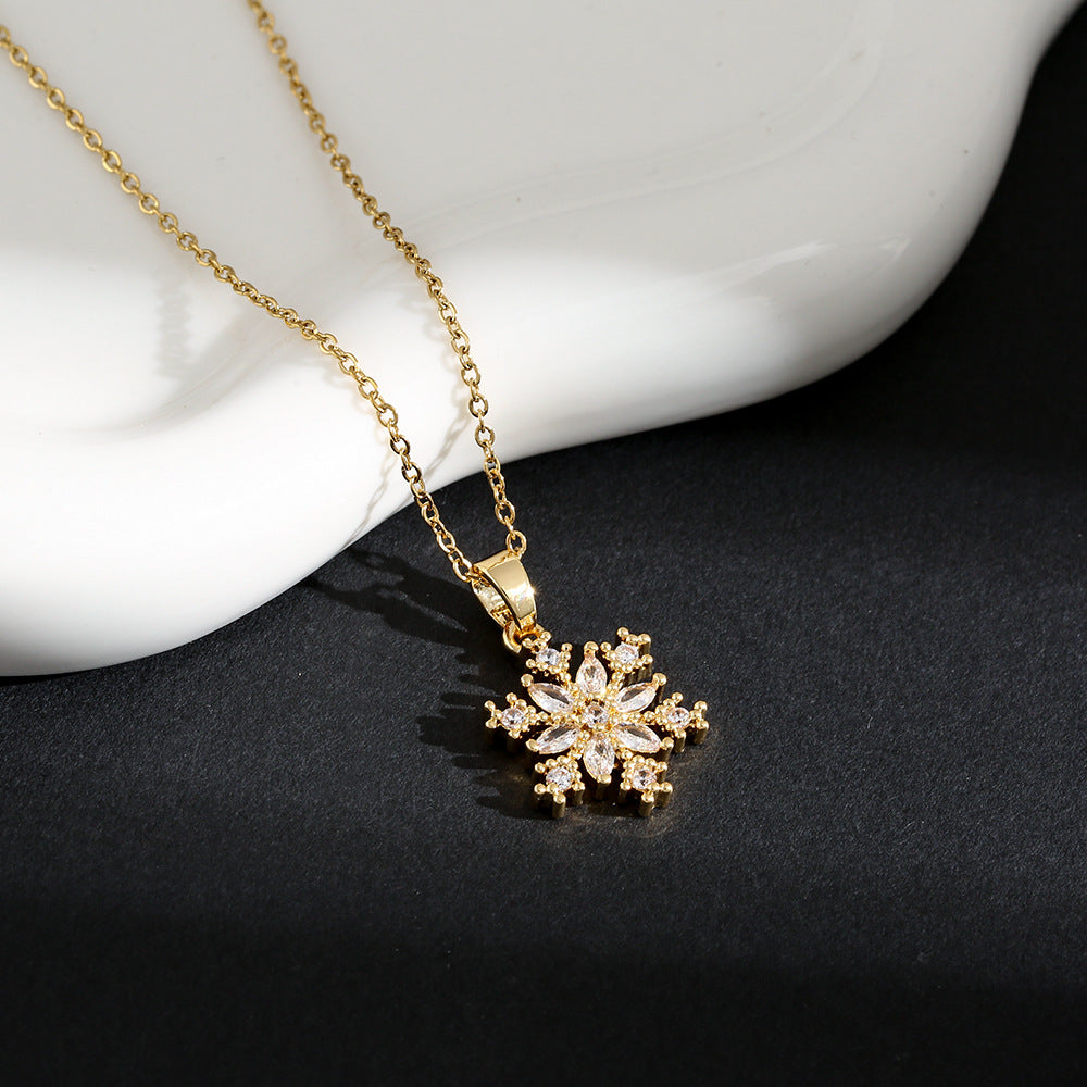 Christmas Winter Sweet Crystal Snowflake Necklace For Women