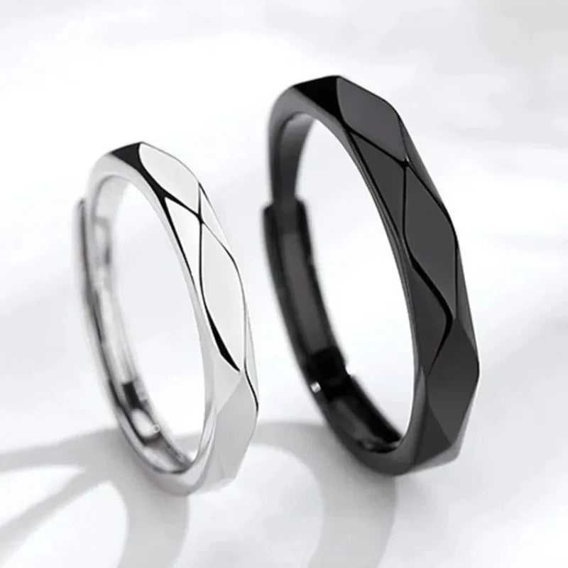 Black And White Lozenge Couple Rings